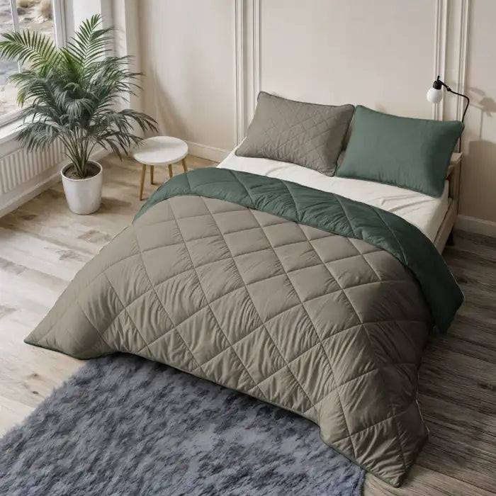 Easy uni dekbed - taupe/groen